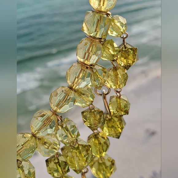 Vintage lucite faceted peridot green choker bib statement necklace 80's 90's euc - Picture 4 of 16